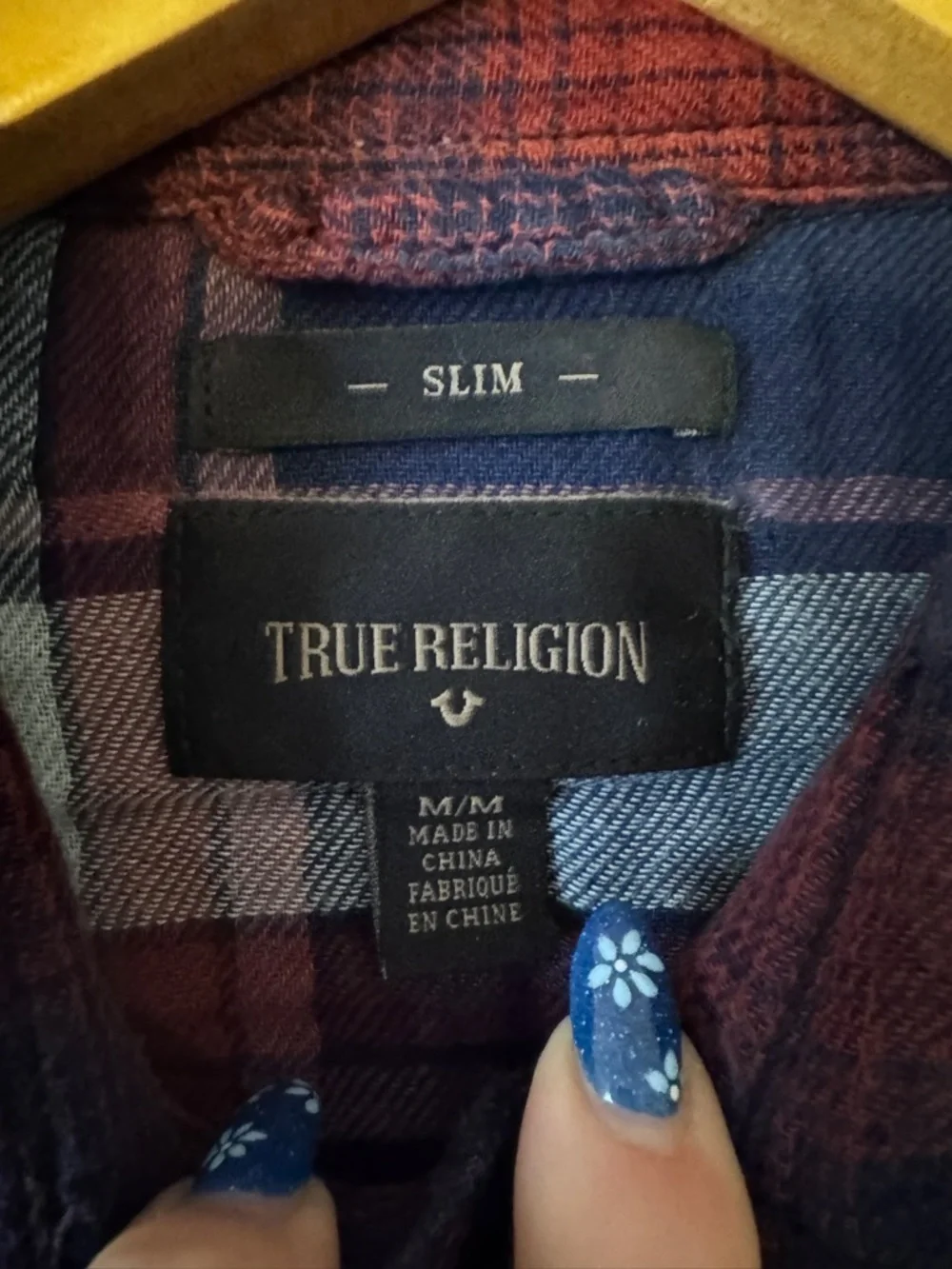 True Religion Men's Plaid Flannel Button Down Shirt Medium Slim Fit Western 0584